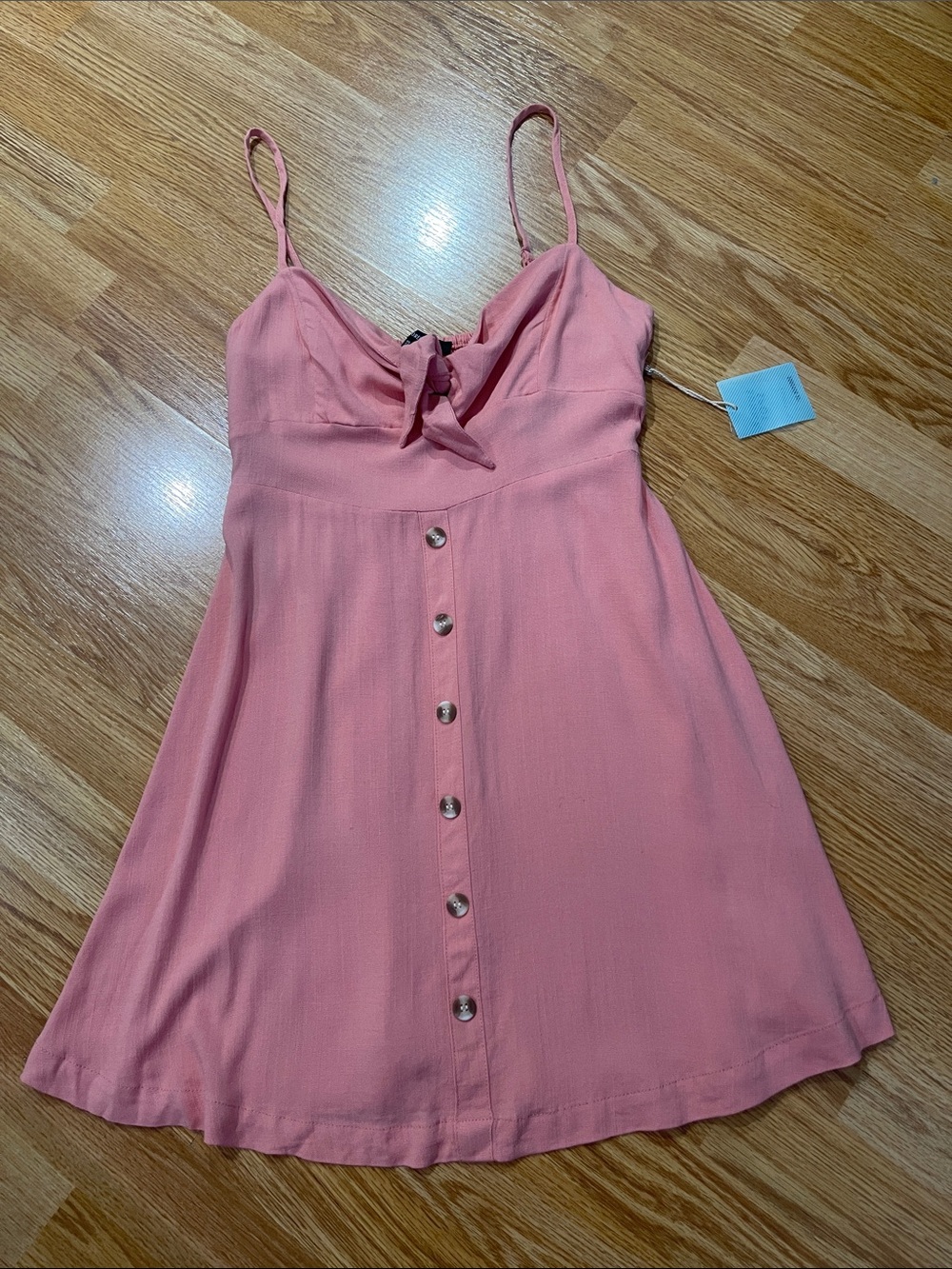 Forever 21 Coral Pink Spaghetti-Strap Button-Front Mini Dress